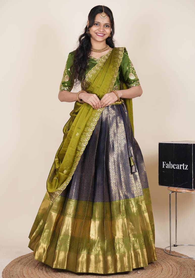 Blue woven art silk lehenga choli