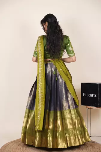 Blue woven art silk lehenga choli