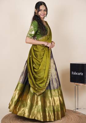 Blue woven art silk lehenga choli 3