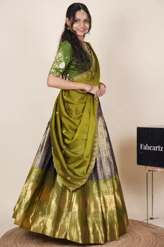 Blue woven art silk lehenga choli