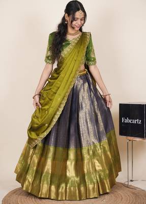 Blue woven art silk lehenga choli 4