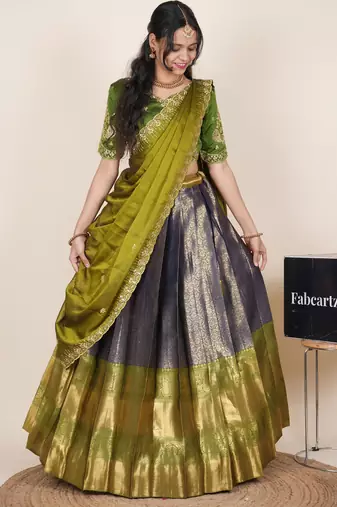 Blue woven art silk lehenga choli