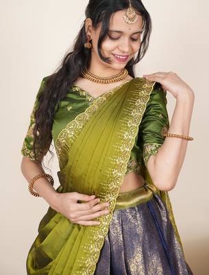 Blue woven art silk lehenga choli 5