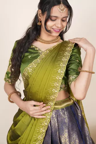 Blue woven art silk lehenga choli