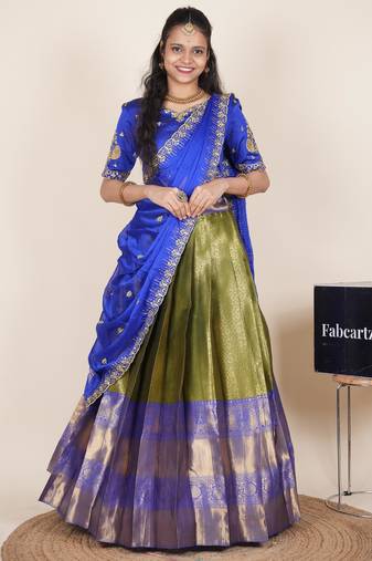 Green woven art silk lehenga choli