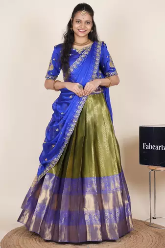 Green woven art silk lehenga choli