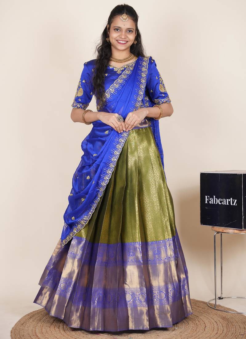 Green woven art silk lehenga choli