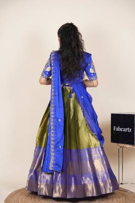 Green woven art silk lehenga choli 2