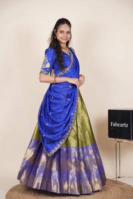 Green woven art silk lehenga choli 3