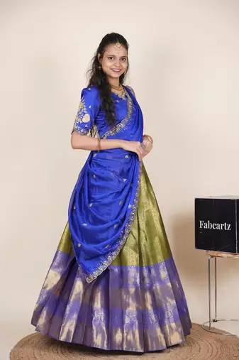 Green woven art silk lehenga choli