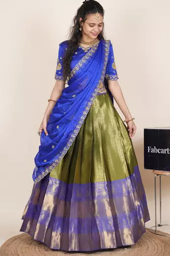 Green woven art silk lehenga choli