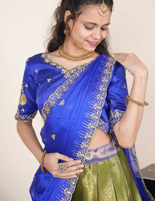 Green woven art silk lehenga choli 5