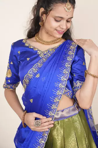 Green woven art silk lehenga choli