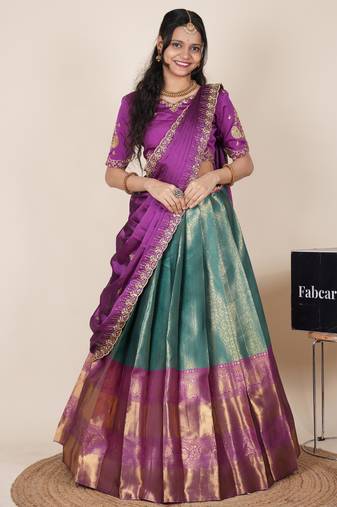 turquoise woven art silk lehenga choli