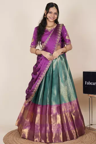 turquoise woven art silk lehenga choli