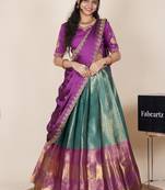 turquoise woven art silk lehenga choli