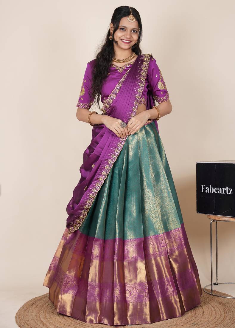 turquoise woven art silk lehenga choli