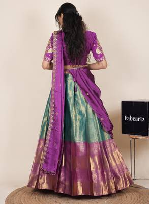 turquoise woven art silk lehenga choli 2