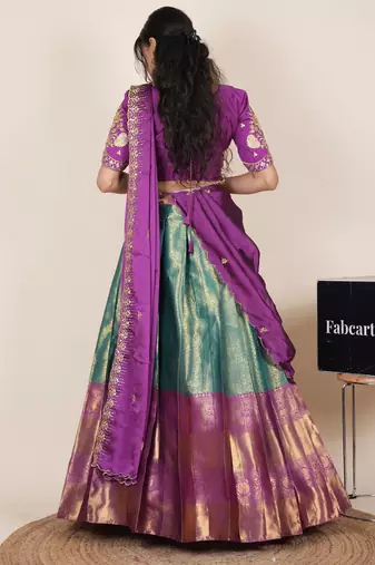 turquoise woven art silk lehenga choli