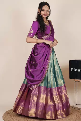 turquoise woven art silk lehenga choli