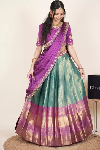 turquoise woven art silk lehenga choli