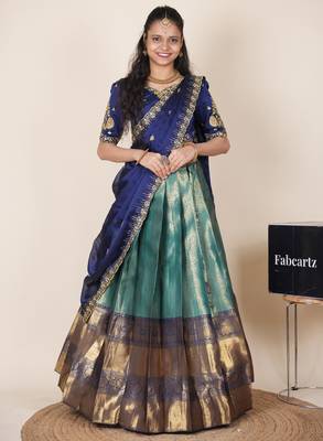 Teal woven art silk lehenga choli 1