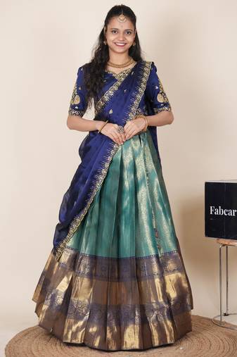 Teal woven art silk lehenga choli