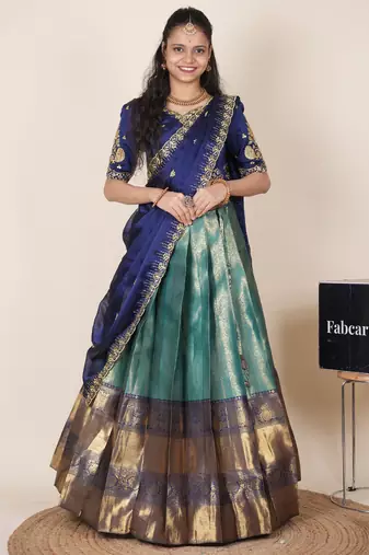 Teal woven art silk lehenga choli