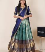 Teal woven art silk lehenga choli