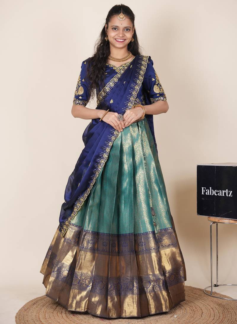 Teal woven art silk lehenga choli