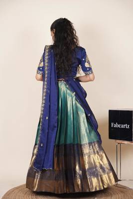 Teal woven art silk lehenga choli 2