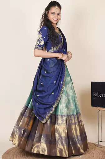 Teal woven art silk lehenga choli