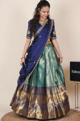 Teal woven art silk lehenga choli