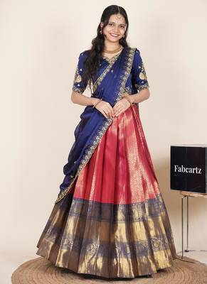 Pink woven art silk lehenga choli 1