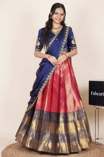 Pink woven art silk lehenga choli
