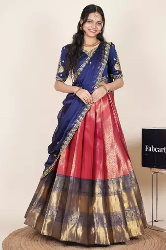 Pink woven art silk lehenga choli