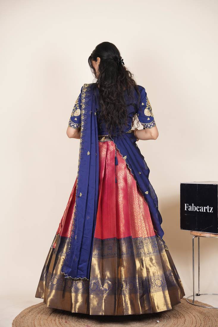 Pink woven art silk lehenga choli
