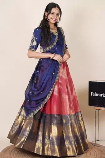 Pink woven art silk lehenga choli