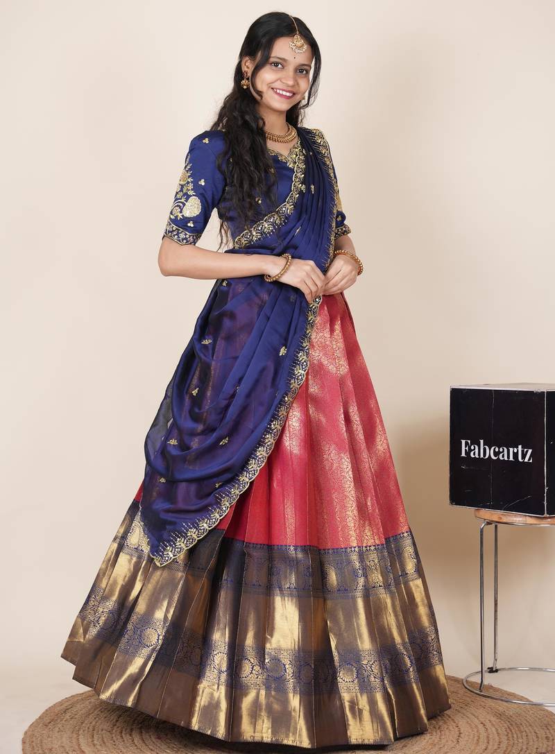 Pink woven art silk lehenga choli