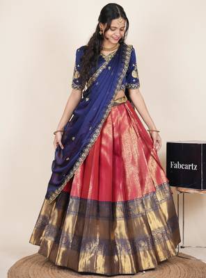 Pink woven art silk lehenga choli 4