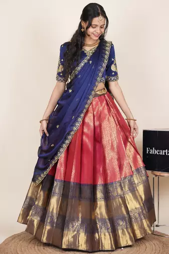 Pink woven art silk lehenga choli