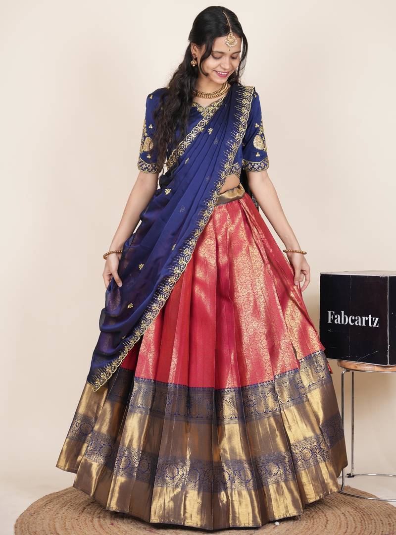 Pink woven art silk lehenga choli