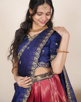 Pink woven art silk lehenga choli 5
