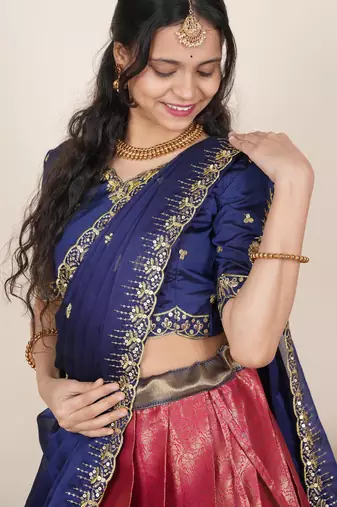 Pink woven art silk lehenga choli