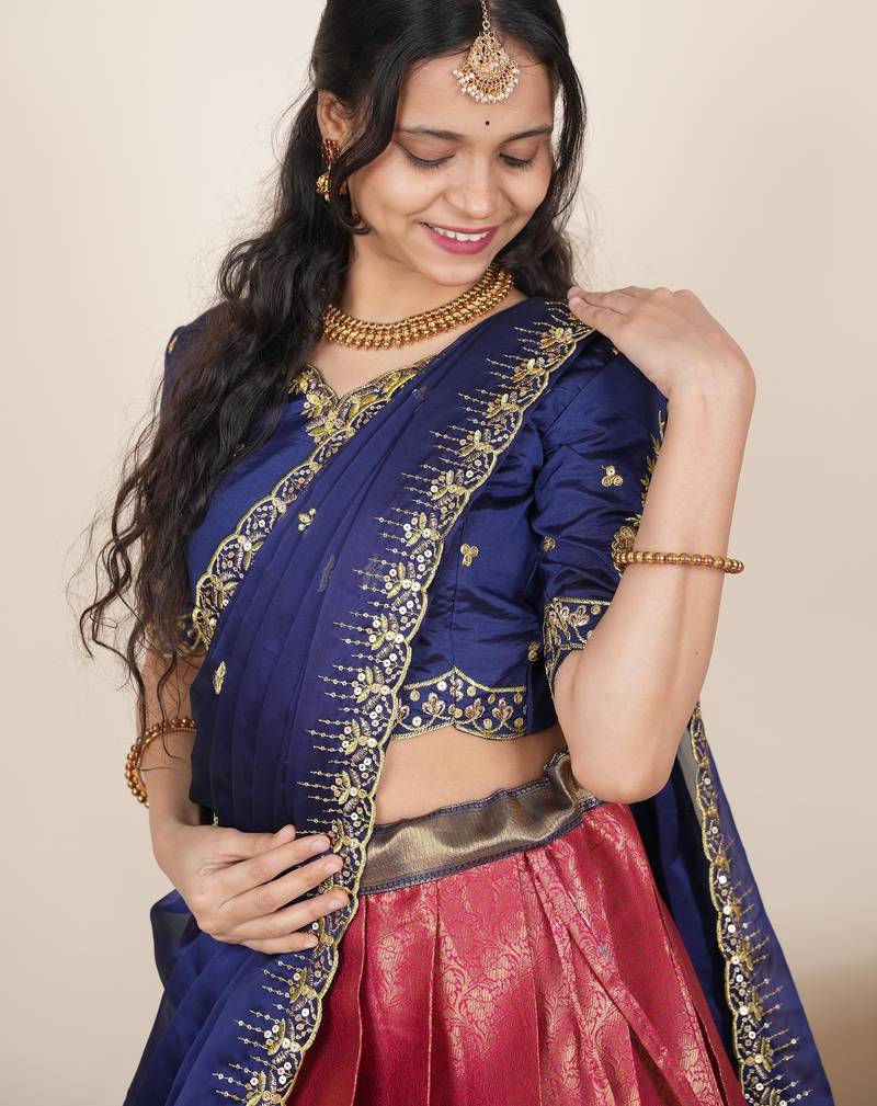 Pink woven art silk lehenga choli