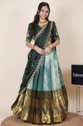 Sea Green woven art silk lehenga choli