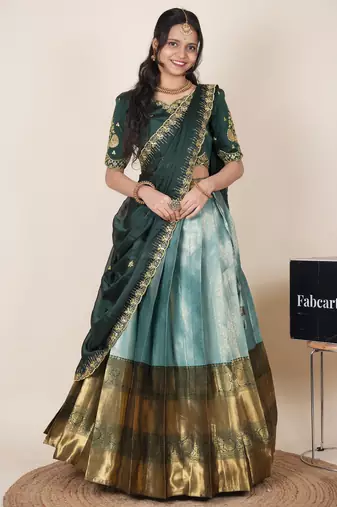 Sea Green woven art silk lehenga choli