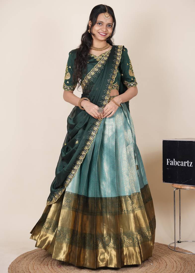Sea Green woven art silk lehenga choli