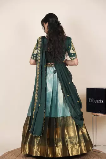 Sea Green woven art silk lehenga choli