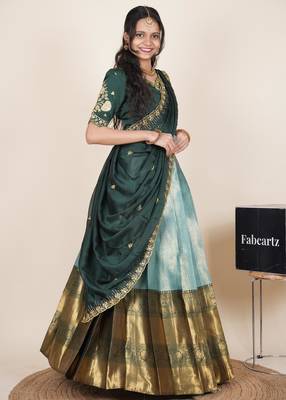 Sea Green woven art silk lehenga choli 3